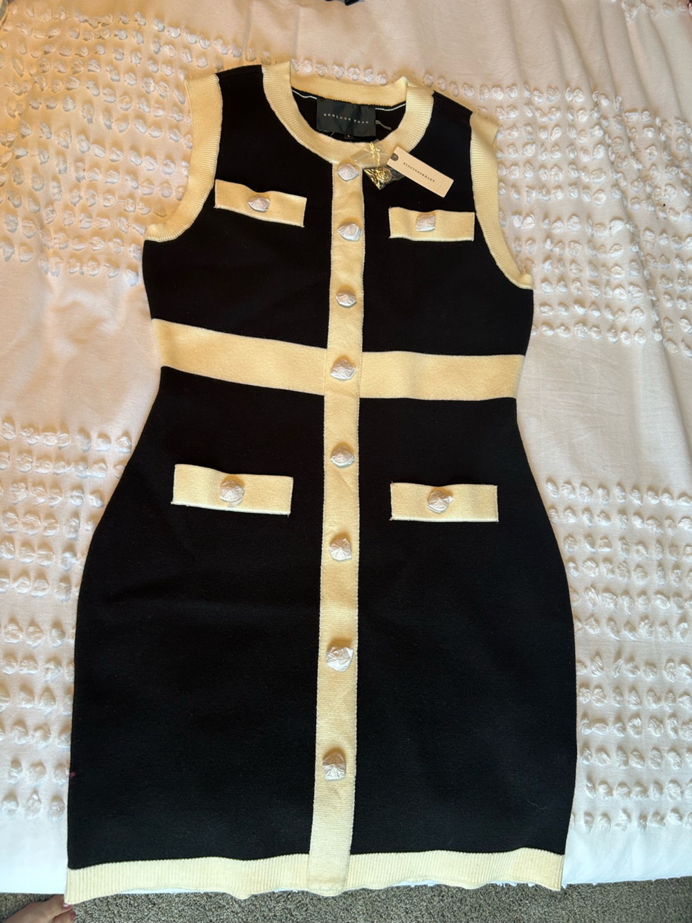 Endless Rose Black and Cream Button-Front Sleeveless Sheath Dress